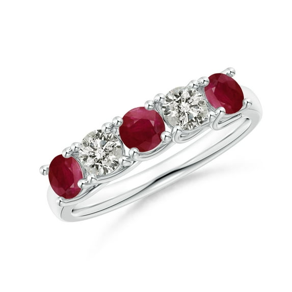 ANGARA Natural Half Eternity Five Stone Ruby and Diamond Wedding Band in 925 Sterling Silver for Women (Size-3.8mm) | July Birthstone Jewelry for Her | Natural Ruby Rings
