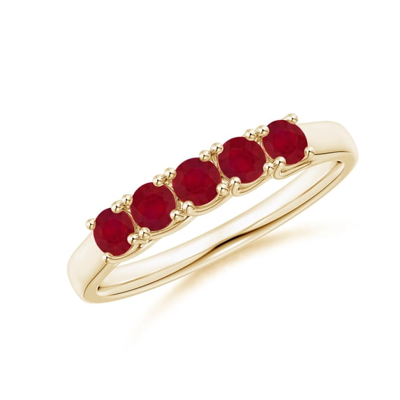 ANGARA Natural Half Eternity Five Stone Ruby Wedding Band in 14K Yellow Gold for Women (Size-2.8mm) | July Birthstone Jewelry for Her | Natural Ruby Rings