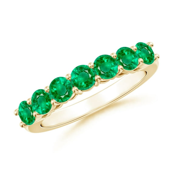 ANGARA Natural Half Eternity Seven Stone 1.05 ct Emerald Wedding Band in 14K Yellow Gold for Women (Size-3.5mm) | May Birthstone, Birthday, Anniversary, Jewelry Gift for Women | Natural Emerald Ring
