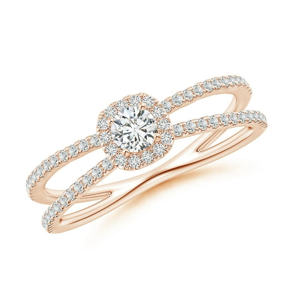 ANGARA Natural Halo Diamond Criss-Cross Engagement Ring in 14K Rose Gold for Women (Size-3.5mm| Color-H| Clarity-SI2) | April Birthstone, Anniversary, Jewelry Gift for Women | Natural Diamond Ring