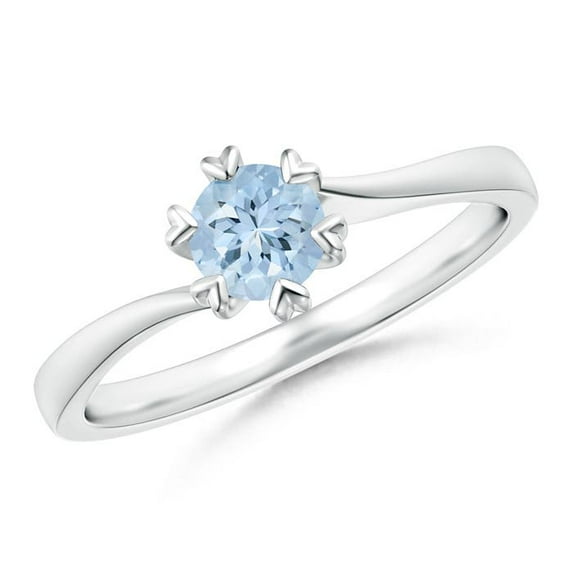 ANGARA Natural Heart Prong-Set Round Aquamarine Solitaire Engagement Ring in 14K White Gold for Women (Size-5mm) | March Birthstone, Anniversary, Jewelry Gift for Women | Natural Aquamarine Ring