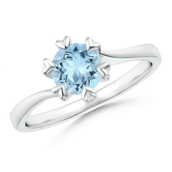 ANGARA Natural Heart Prong-Set Round Aquamarine Solitaire Engagement Ring in 925 Sterling Silver for Women (Size-6mm) | March Birthstone, Anniversary, Jewelry Gift for Women | Natural Aquamarine Ring
