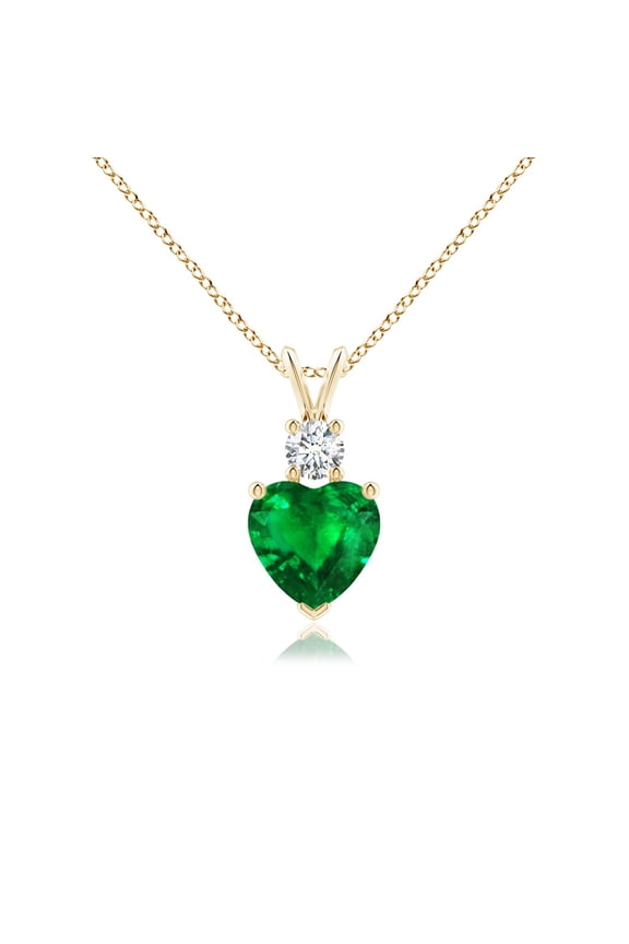 Natural Heart-Shaped 1.2 ct Emerald Rabbit Ear Bale Pendant in 14K Yellow Gold for Women (Size-7mm) | May Birthstone, Birthday, Anniversary, Jewelry Gift for Women | Natural Emerald Necklace