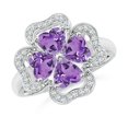 thumbnail image 1 of ANGARA Natural Heart-Shaped 1.4 ct Amethyst Clover Ring in 14K White Gold for Women (Size-5mm) | February Birthstone, Birthday, Anniversary, Jewelry Gift for Women | Natural Amethyst Ring, 1 of 10