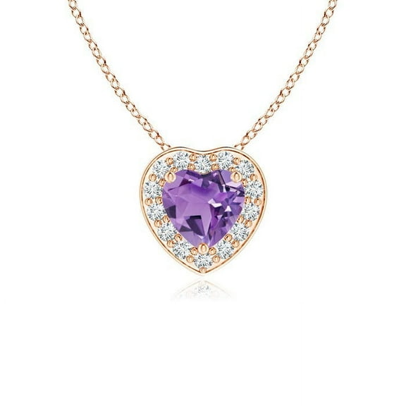 ANGARA Natural Heart-Shaped Amethyst Pendant with Diamond Halo in 14K Rose Gold for Women (Size-4mm) | February Birthstone, Birthday, Anniversary, Jewelry Gift for Women | Natural Amethyst Necklace