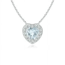 ANGARA Natural Heart-Shaped Aquamarine Pendant with Diamond Halo in 14K White Gold for Women (Size-4mm) | March Birthstone, Birthday, Anniversary, Jewelry Gift for Women | Natural Aquamarine Necklace