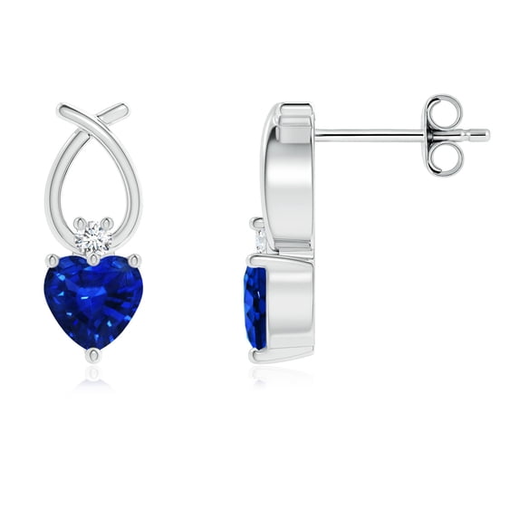 ANGARA Natural Heart Shaped Blue Sapphire Earrings with Diamond in 925 Sterling Silver for Women (Size-4mm) | Anniversary, Jewelry Gift for Women | Natural Blue Sapphire Earrings