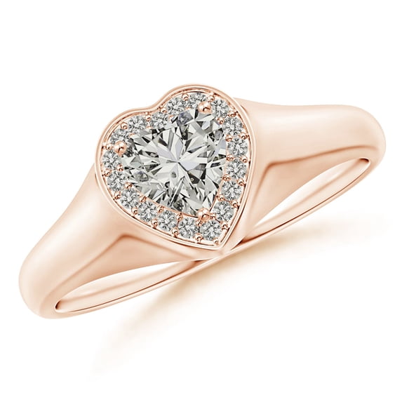 ANGARA Natural Heart-Shaped Diamond Halo Signet Ring in 14K Rose Gold for Women (Size-5mm| Color-K| Clarity-I3) | April Birthstone, Anniversary, Jewelry Gift for Women | Natural Diamond Ring