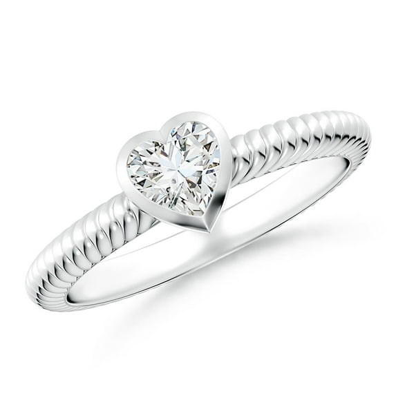 ANGARA Natural Heart-Shaped Diamond Ribbed Ring in 925 Sterling Silver for Women (Size-5mm| Color-H| Clarity-SI2) | April Birthstone, Anniversary, Jewelry Gift for Women | Natural Diamond Ring