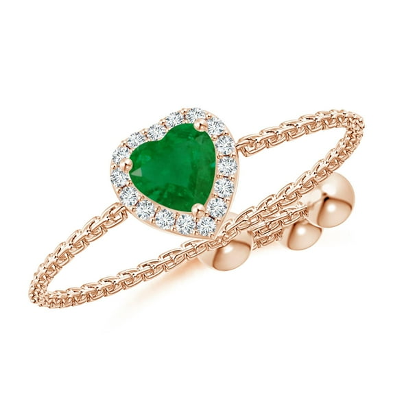 ANGARA Natural Heart-Shaped Emerald Bolo Ring with Diamond Halo in 14K Rose Gold for Women (Size-4mm) | May Birthstone, Birthday, Anniversary, Jewelry Gift for Women | Natural Emerald Ring