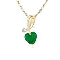 ANGARA Natural Heart-Shaped Emerald Ribbon Pendant with Diamond in 14K Yellow Gold for Women (Size-4mm) | May Birthstone, Birthday, Anniversary, Jewelry Gift for Women | Natural Emerald Necklace