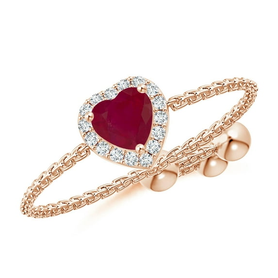 ANGARA Natural Heart-Shaped Ruby Bolo Ring with Diamond Halo in 14K Rose Gold for Women (Size-4mm) | July Birthstone Jewelry for Her | Natural Ruby Rings