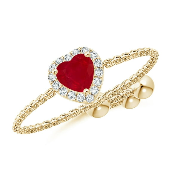 ANGARA Natural Heart-Shaped Ruby Bolo Ring with Diamond Halo in 14K Yellow Gold for Women (Size-4mm) | July Birthstone, Birthday, Anniversary, Jewelry Gift for Women | Natural Ruby Ring