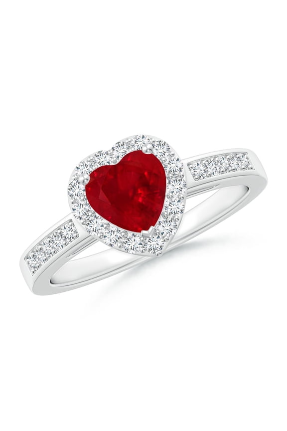 Natural Heart-Shaped Ruby Halo Ring with Diamond Accents in 14K White Gold for Women (Size-6mm) | July Birthstone, Birthday, Anniversary, Jewelry Gift for Women | Natural Ruby Ring