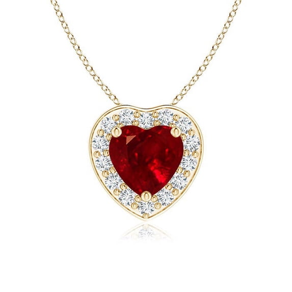 ANGARA Natural Heart-Shaped Ruby Pendant with Diamond Halo in 14K Yellow Gold for Women (Size-5mm) | July Birthstone, Birthday, Anniversary, Jewelry Gift for Women | Natural Ruby Necklace