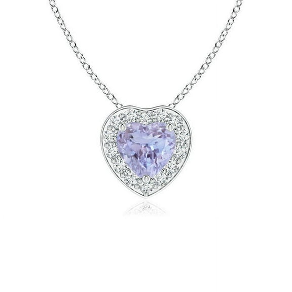 ANGARA Natural Heart-Shaped Tanzanite Pendant with Diamond Halo in 14K White Gold for Women (Size-4mm) | December Birthstone, Anniversary, Jewelry Gift for Women | Natural Tanzanite Necklace