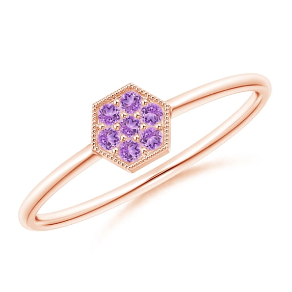 ANGARA Natural Hexagon-Shaped Amethyst Cluster Ring with Milgrain in 14K Rose Gold for Women (Size-1.5mm) | February Birthstone, Birthday, Anniversary, Jewelry Gift for Women | Natural Amethyst Ring