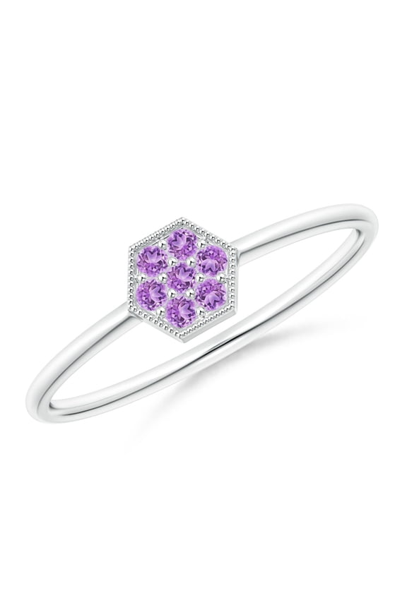 Natural Hexagon-Shaped Amethyst Cluster Ring with Milgrain in 925 Sterling Silver for Women (Size-1.5mm) | February Birthstone, Anniversary, Jewelry Gift for Women | Natural Amethyst Ring