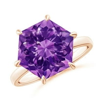 ANGARA Natural Hexagonal Fancy-Cut 7 ct Amethyst Solitaire Ring in 14K Rose Gold for Women (Size-11mm) | February Birthstone, Birthday, Anniversary, Jewelry Gift for Women | Natural Amethyst Ring