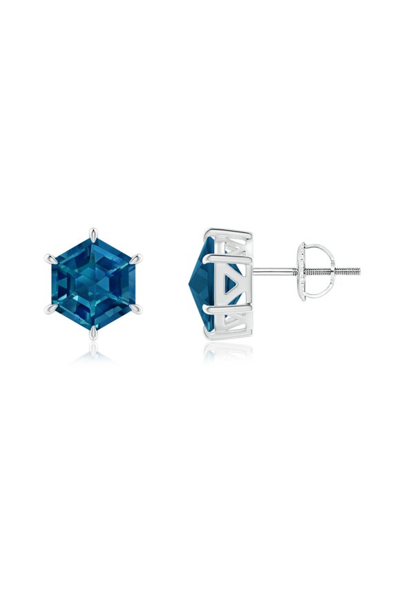 Natural Hexagonal Step-Cut 3.6 ct London Blue Topaz Studs in 14K White Gold for Women (Size-7mm) | November Birthstone, Anniversary, Jewelry Gift for Women | Natural London Blue Topaz Earrings
