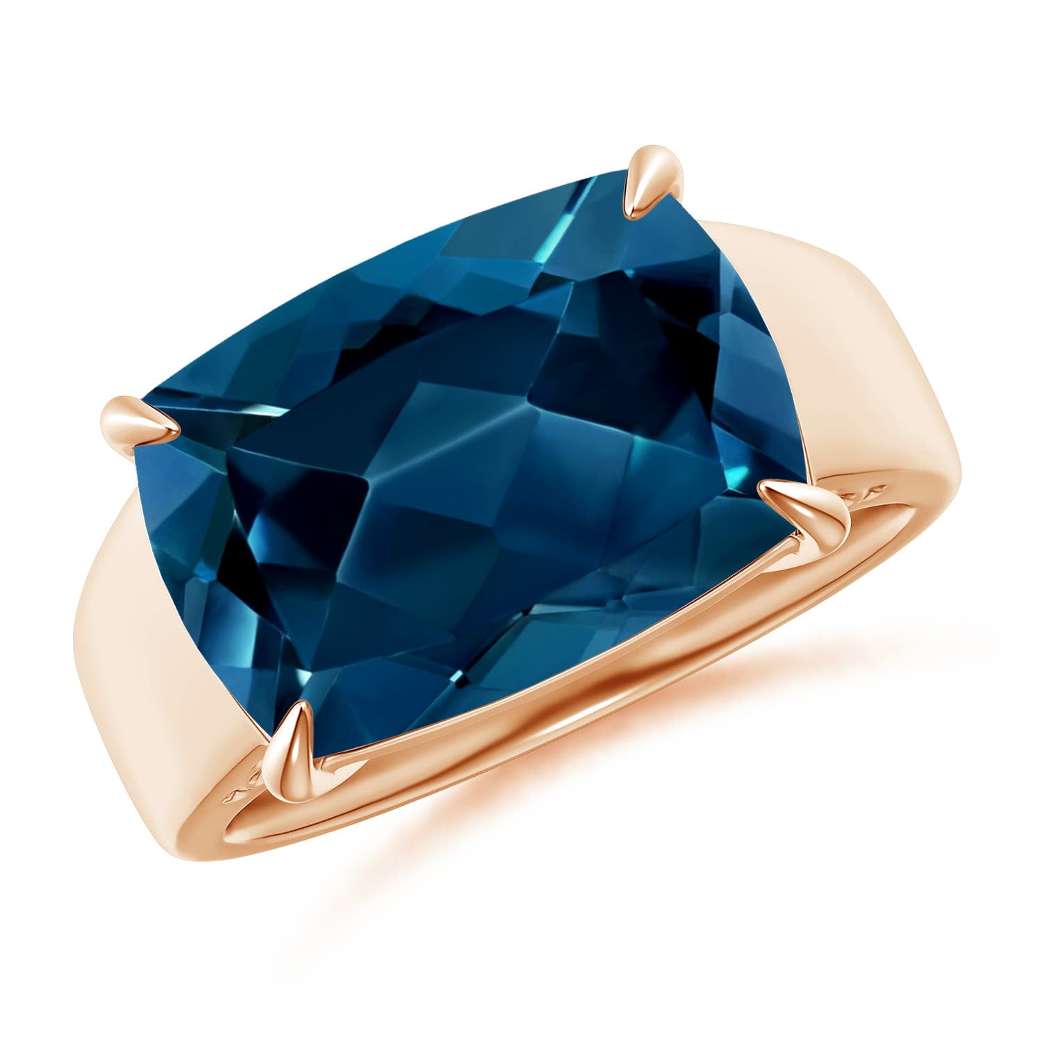 ANGARA Natural Horizontal Cushion 7 ct London Blue Topaz Cocktail Ring
