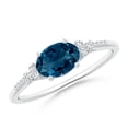 thumbnail image 1 of ANGARA Natural Horizontally Set London Blue Topaz Ring with Diamonds in 14K White Gold for Women (Size-7x5mm) | Anniversary, Jewelry Gift for Women | Natural London Blue Topaz Ring, 1 of 11