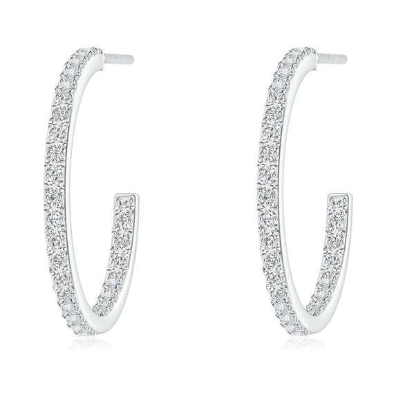 ANGARA Natural Inside-Out Single Line Diamond Hoop Earrings in 14K White Gold for Women (Size-1.35mm| Color-H| Clarity-SI2) | Anniversary, Jewelry Gift for Women | Natural Diamond Earrings