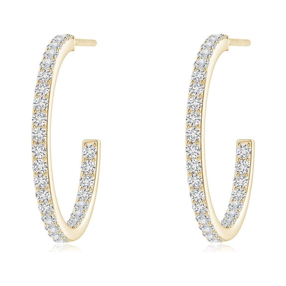 ANGARA Natural Inside-Out Single Line Diamond Hoop Earrings in 14K Yellow Gold for Women (Size-1.35mm| Color-H| Clarity-SI2) | Anniversary, Jewelry Gift for Women | Natural Diamond Earrings