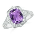 thumbnail image 1 of ANGARA Natural Inspired Cushion 2 ct Amethyst Ring with Diamond Halo in 14K White Gold for Women (Size-9x7mm) | February Birthstone, Anniversary, Jewelry Gift for Women | Natural Amethyst Ring, 1 of 9
