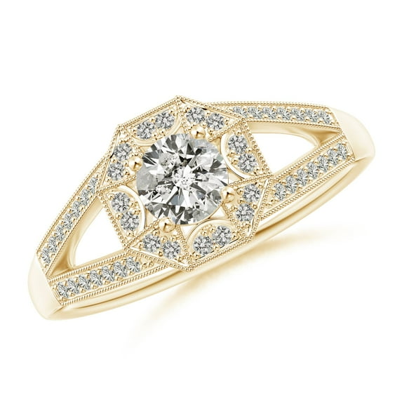 ANGARA Natural Inspired Octagonal Diamond Engagement Ring in 14K Yellow Gold for Women (Size-4.6mm| Color-K| Clarity-I3) | April Birthstone, Anniversary, Jewelry Gift for Women | Natural Diamond Ring