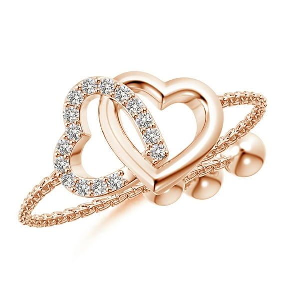 ANGARA Natural Intertwined Heart Bolo Ring with Diamonds in 14K Rose Gold for Women (Size-1mm| Color-I-J| Clarity-I1-I2) | April Birthstone, Anniversary, Jewelry Gift for Women | Natural Diamond Ring