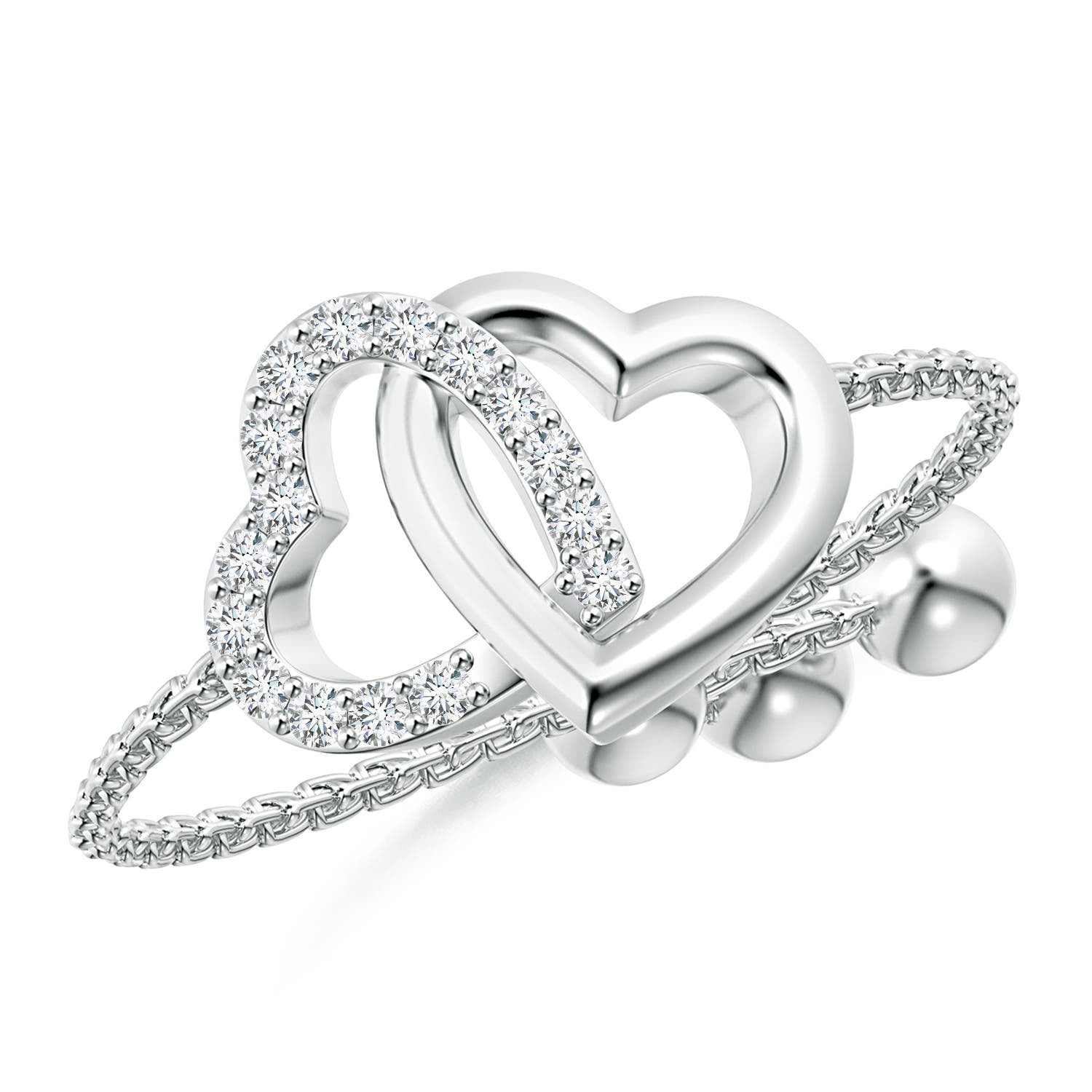 ANGARA Natural Intertwined Heart Bolo Ring with Diamonds in 14K White ...