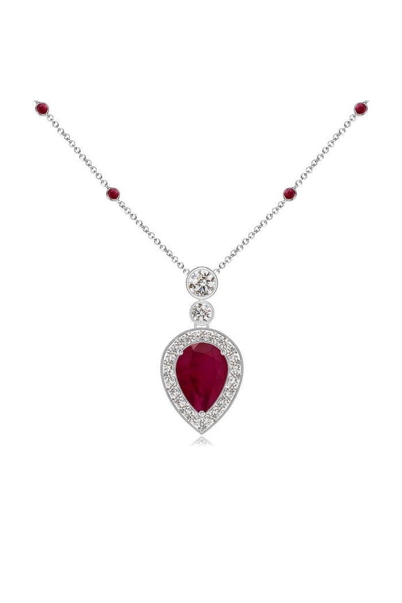 Natural Inverted Pear Ruby Necklace with Diamonds in 14K White Gold for Women (Size-7x5mm) | July Birthstone, Birthday, Anniversary, Jewelry Gift for Women | Natural Ruby Necklace