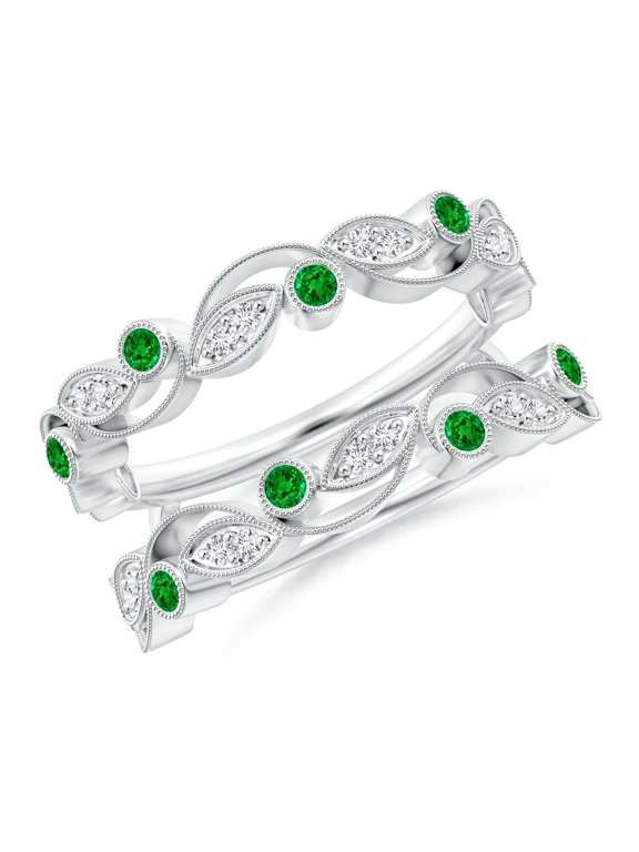 Natural Leaf Motif Emerald and Diamond Ring Wrap in 14K White Gold for Women (Size-1.5mm) | May Birthstone, Birthday, Anniversary, Jewelry Gift for Women | Natural Emerald Ring