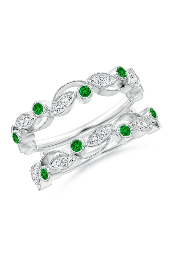 Natural Leaf Motif Emerald and Diamond Ring Wrap in 14K White Gold for Women (Size-1.5mm) | May Birthstone, Birthday, Anniversary, Jewelry Gift for Women | Natural Emerald Ring