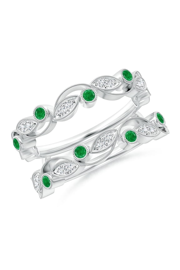 Natural Leaf Motif Emerald and Diamond Ring Wrap in 14K White Gold for Women (Size-1.5mm) | May Birthstone, Birthday, Anniversary, Jewelry Gift for Women | Natural Emerald Ring