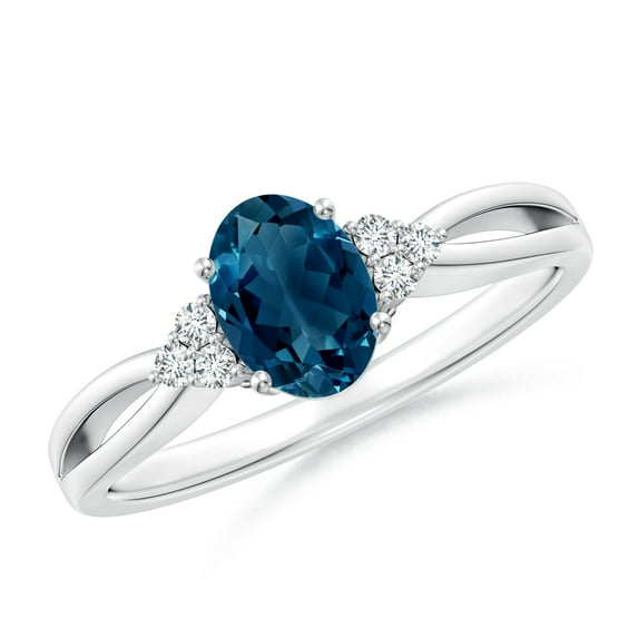 ANGARA Natural London Blue Topaz Ring with Diamonds in 925 Sterling Silver for Women (Size-7x5mm) | November Birthstone, Anniversary, Jewelry Gift for Women | Natural London Blue Topaz Ring