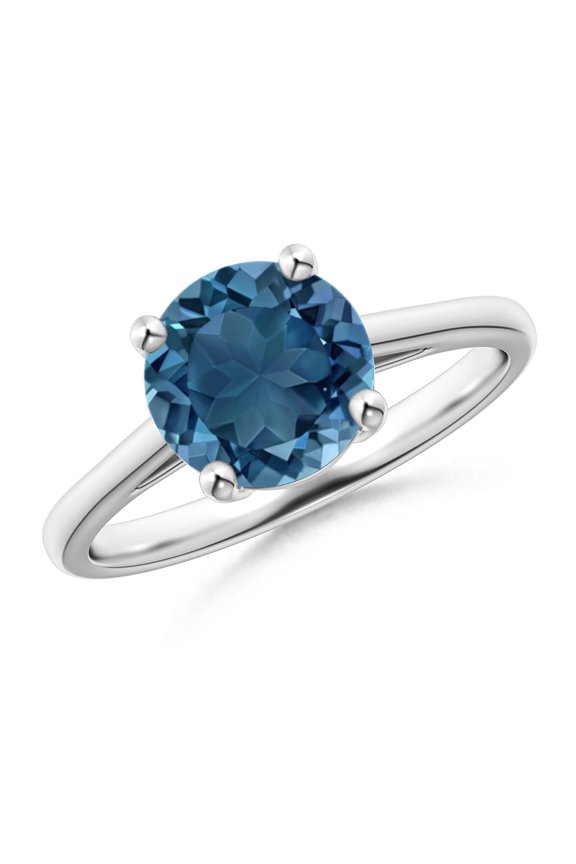 Natural London Blue Topaz Solitaire Ring for Women, Girls in Sterling Silver Ring Size-5 (Grade-AA, Size-8mm), December Birthstone Jewelry Gift for Her, Wedding, Anniversary, Engagement