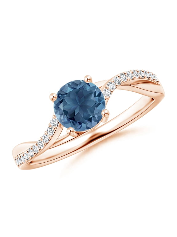 Natural London Blue Topaz Solitaire Ring for Women - Solitaire London Blue Topaz Ring in 14K Rose Gold | Main Stone Size - 6mm | Ring Size - 7