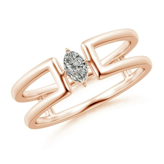 ANGARA Natural Marquise Diamond Solitaire Split Shank Ring in 14K Rose Gold for Women (Size-5x3mm| Color-K| Clarity-I3) | April Birthstone, Anniversary, Jewelry Gift for Women | Natural Diamond Ring