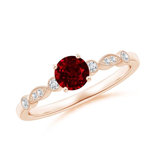 ANGARA Natural Marquise and Dot Ruby Engagement Ring with Diamonds in 14K Rose Gold for Women (Size-5mm) | July Birthstone, Birthday, Anniversary, Jewelry Gift for Women | Natural Ruby Ring