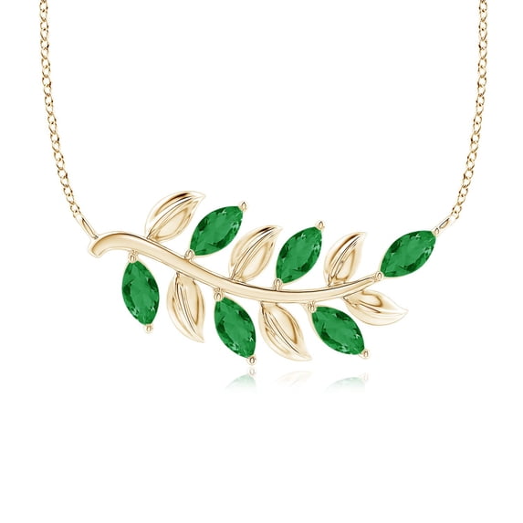 ANGARA Natural Marquise Emerald Olive Branch Pendant in 14K Yellow Gold for Women (Size-5x2.5mm) | May Birthstone, Birthday, Anniversary, Jewelry Gift for Women | Natural Emerald Necklace