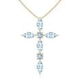 thumbnail image 1 of ANGARA Natural Marquise and Round Aquamarine Cross Pendant in 14K Yellow Gold for Women (Size-5x2.5mm) | March Birthstone, Birthday, Anniversary, Jewelry Gift for Women | Natural Aquamarine Necklace, 1 of 8