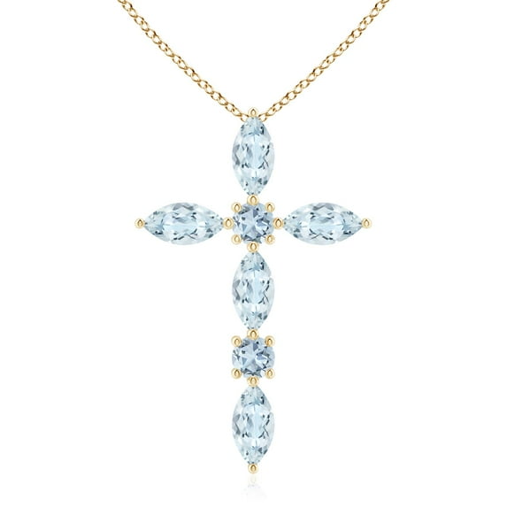 ANGARA Natural Marquise and Round Aquamarine Cross Pendant in 14K Yellow Gold for Women (Size-5x2.5mm) | March Birthstone, Birthday, Anniversary, Jewelry Gift for Women | Natural Aquamarine Necklace