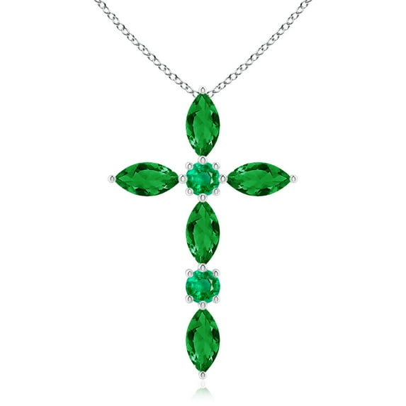 ANGARA Natural Marquise and Round Emerald Cross Pendant in 14K White Gold for Women (Size-5x2.5mm) | May Birthstone, Birthday, Anniversary, Jewelry Gift for Women | Natural Emerald Necklace