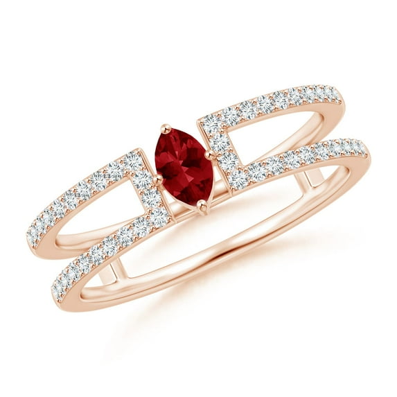 ANGARA Natural Marquise Ruby Parallel Split Shank Ring with Accents in 14K Rose Gold for Women (Size-5x2.5mm) | July Birthstone, Birthday, Anniversary, Jewelry Gift for Women | Natural Ruby Ring