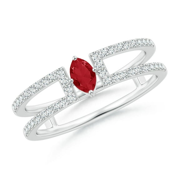 ANGARA Natural Marquise Ruby Parallel Split Shank Ring with Accents in 14K White Gold for Women (Size-5x2.5mm) | July Birthstone, Birthday, Anniversary, Jewelry Gift for Women | Natural Ruby Ring