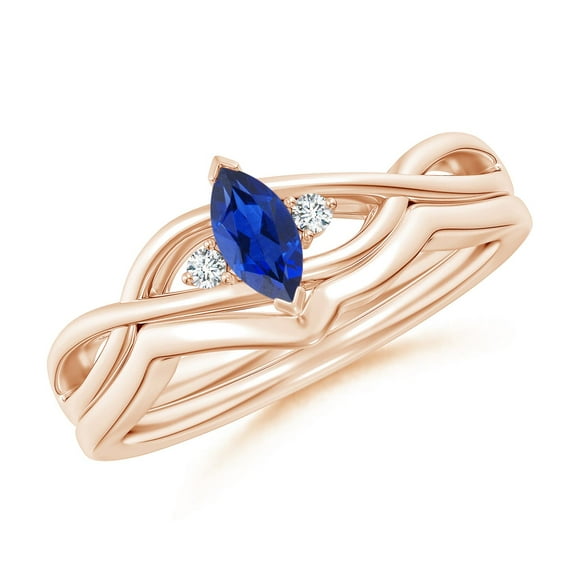 ANGARA Natural Marquise Sapphire and Diamond Infinity Bridal Set in 14K Rose Gold for Women (Size-6x3mm) | September Birthstone, Anniversary, Jewelry Gift for Women | Natural Blue Sapphire Ring