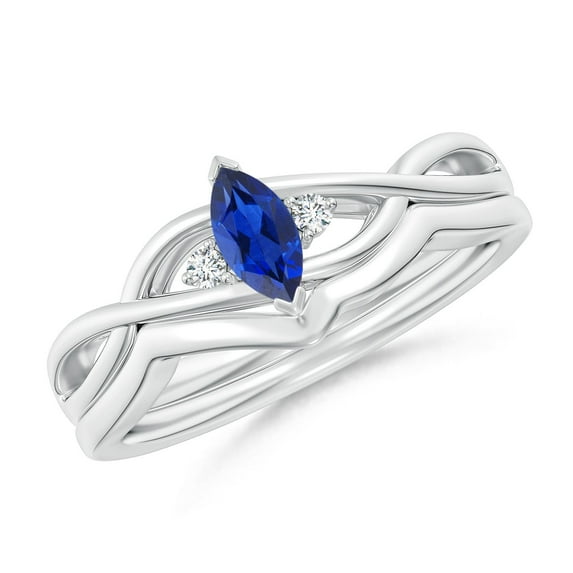 ANGARA Natural Marquise Sapphire and Diamond Infinity Bridal Set in 14K White Gold for Women (Size-6x3mm) | September Birthstone, Anniversary, Jewelry Gift for Women | Natural Blue Sapphire Ring