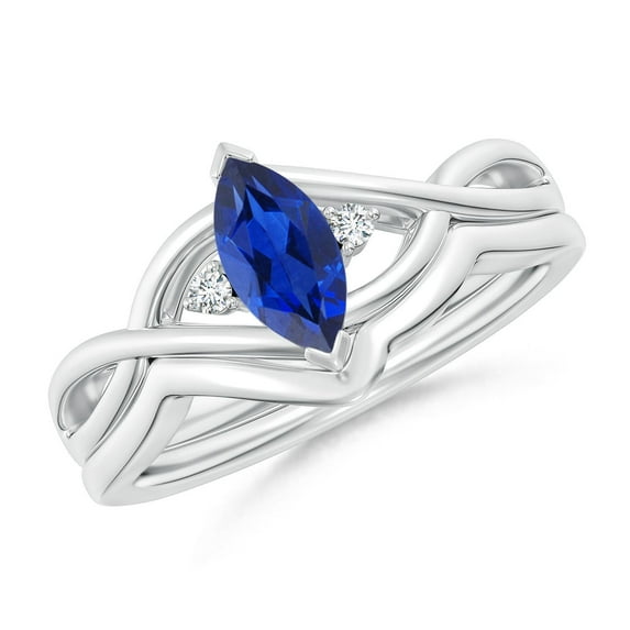 ANGARA Natural Marquise Sapphire and Diamond Infinity Bridal Set in 14K White Gold for Women (Size-8x4mm) | September Birthstone, Anniversary, Jewelry Gift for Women | Natural Blue Sapphire Ring